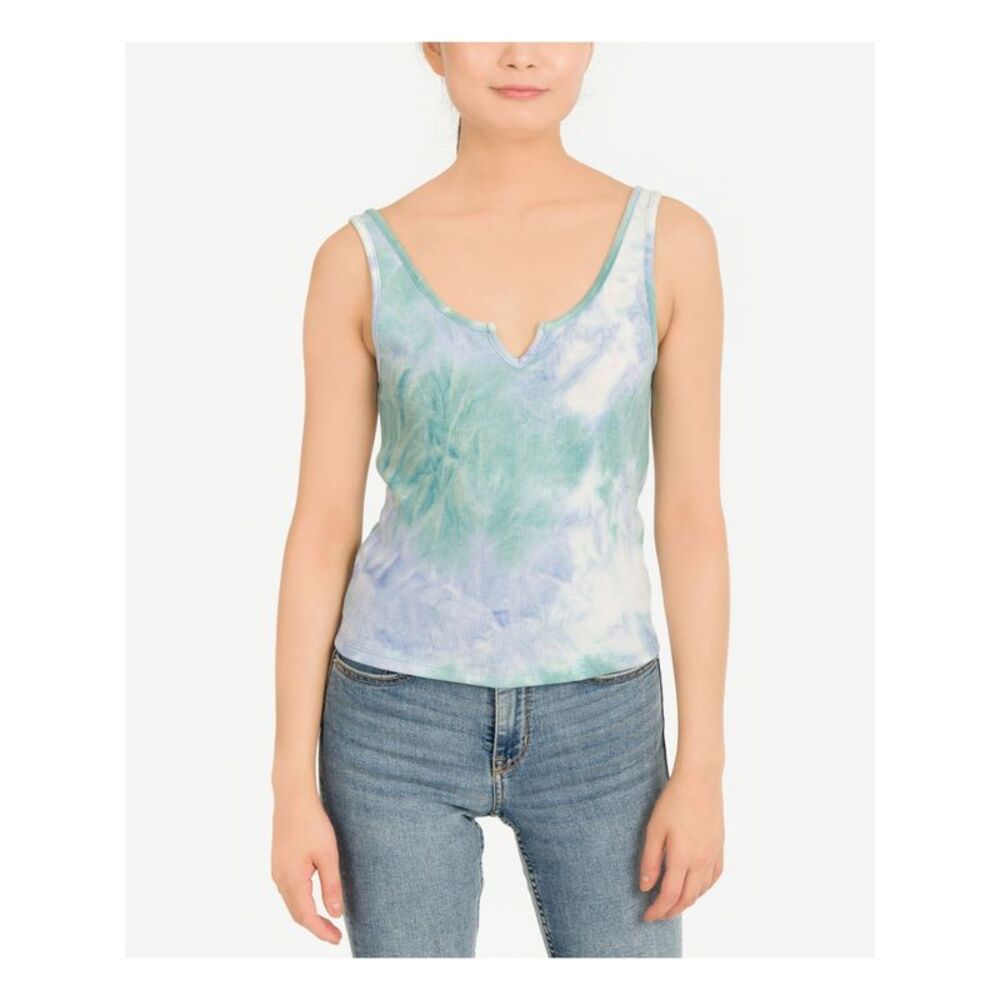 HIPPIE ROSE Womens Top Tank Green Stretch Ribbed Sleeveless V Neck Juniors L